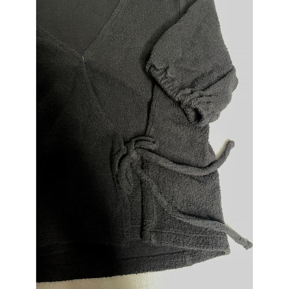 Madewell Texture And Thread Black Wrap‎ Tie Short-Sleeve Top